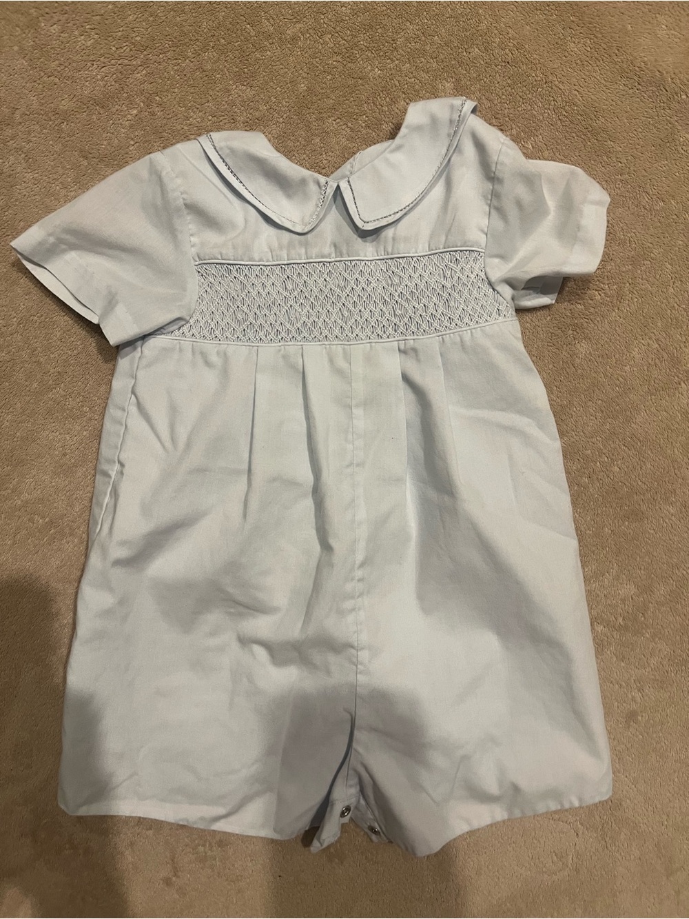 Macy's Light Blue Smocked Romper with Peter Pan Collar